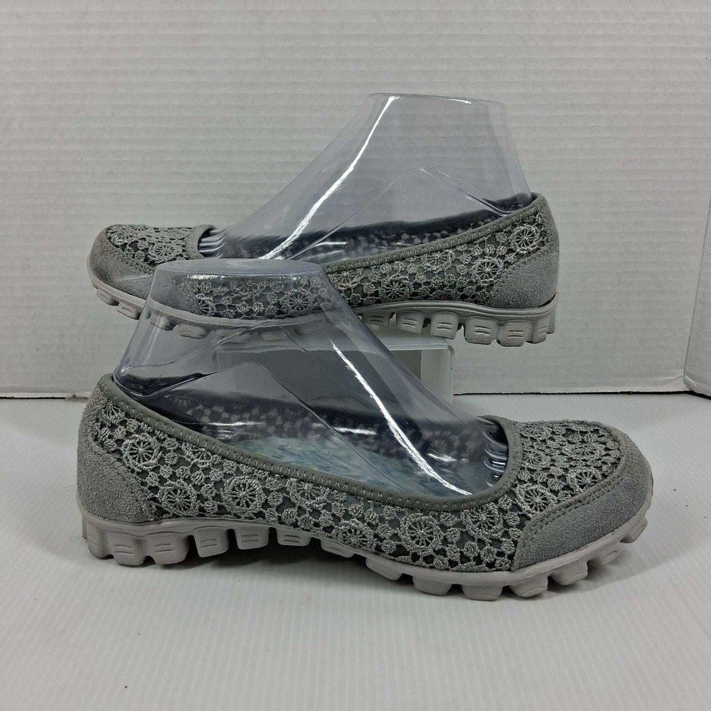 Skechers EZ Flex 2 Flighty Grey Floral Crochet Lace Memory Foam Flats 22836 8